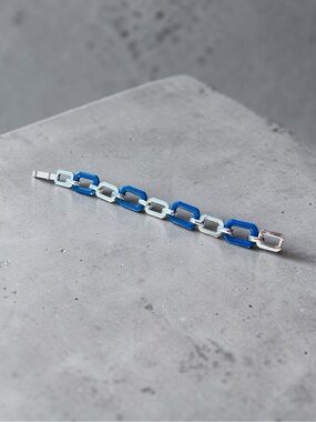 Blue and Silver Tone Link Bracelet - Makers Mark (unknown)